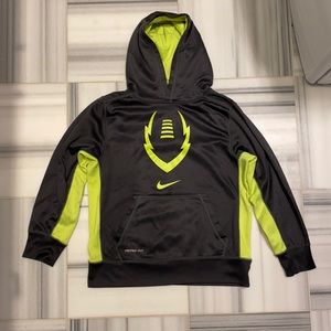 Grey Nike hoodie; Therma-fit; Nike football logo; Kids medium; Fleece interior